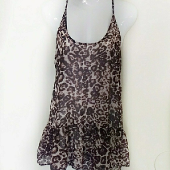 Tobi Tops - Tobi chiffon ruffled leopard tie halter tank top